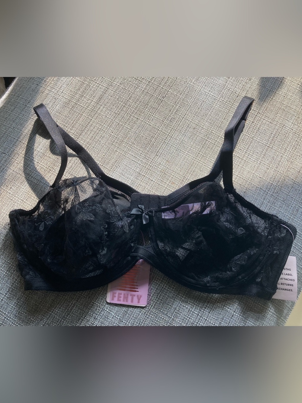 NWTs Savage X Fenty Black Floral Lace Unlined Bra, 42D